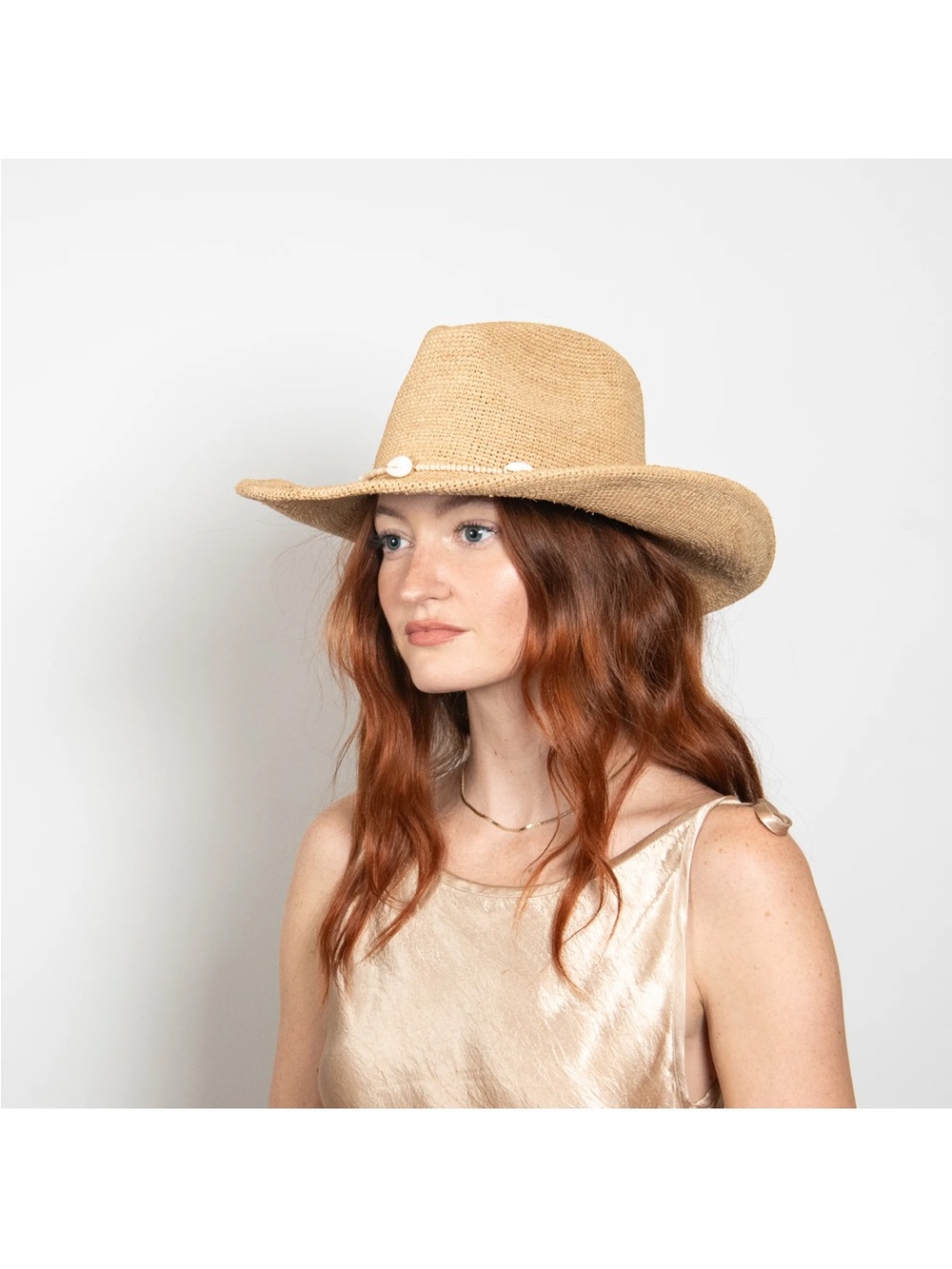 Wyeth Reed Shell Trim Band Raffia Rancher Hat Like New - Picture 9 of 11